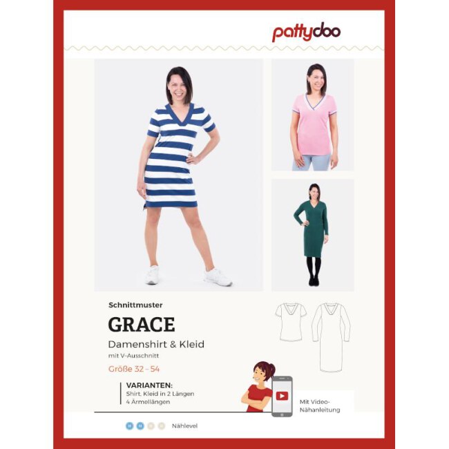 Schnittmuster | Grace | Damenshirt & Kleid | pattydoo Deckblatt