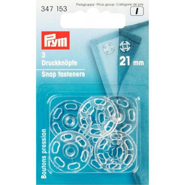 Annäh-Druckknöpfe Kunststoff Transparent 21mm Karte
