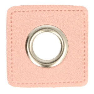 Ösen auf rosa Kunstleder | Quadrat Silber 8mm