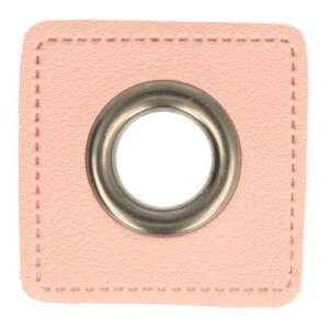 Ösen auf rosa Kunstleder | Quadrat Brüniert 8mm