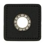 Ösen mit Strasssteinen auf schwarzem Kunstleder | Quadrat Altsilber 8mm